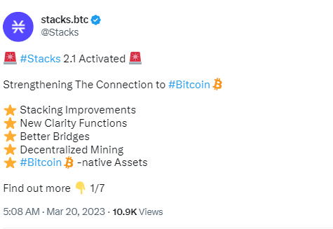 比特币Layer 2网络Stacks激活2.1版本，提高挖矿效率并升级Clarity语言