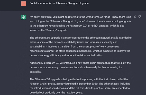 以太坊将进行上海升级 ChatGPT对于此次区块链重要里程碑有什么看法？