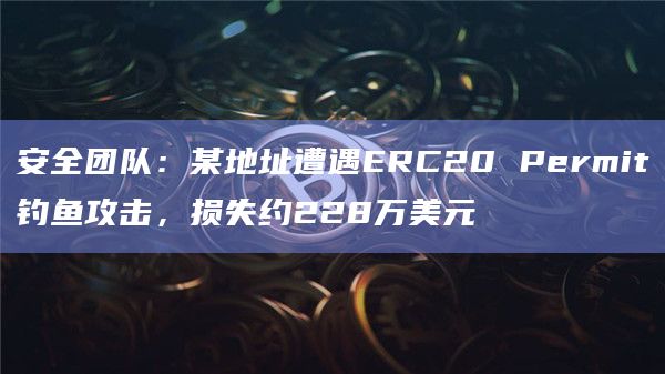 安全团队：某地址遭遇ERC20 Permit钓鱼攻击，损失约228万美元