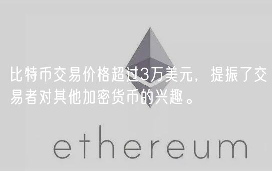 比特币交易价格超过3万美元，提振了交易者对其他加密货币的兴趣。