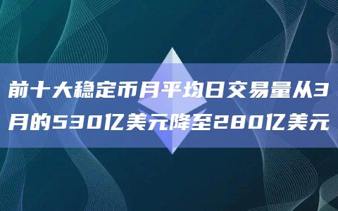前十大稳定币月平均日交易量从3月的530亿美元降至280亿美元