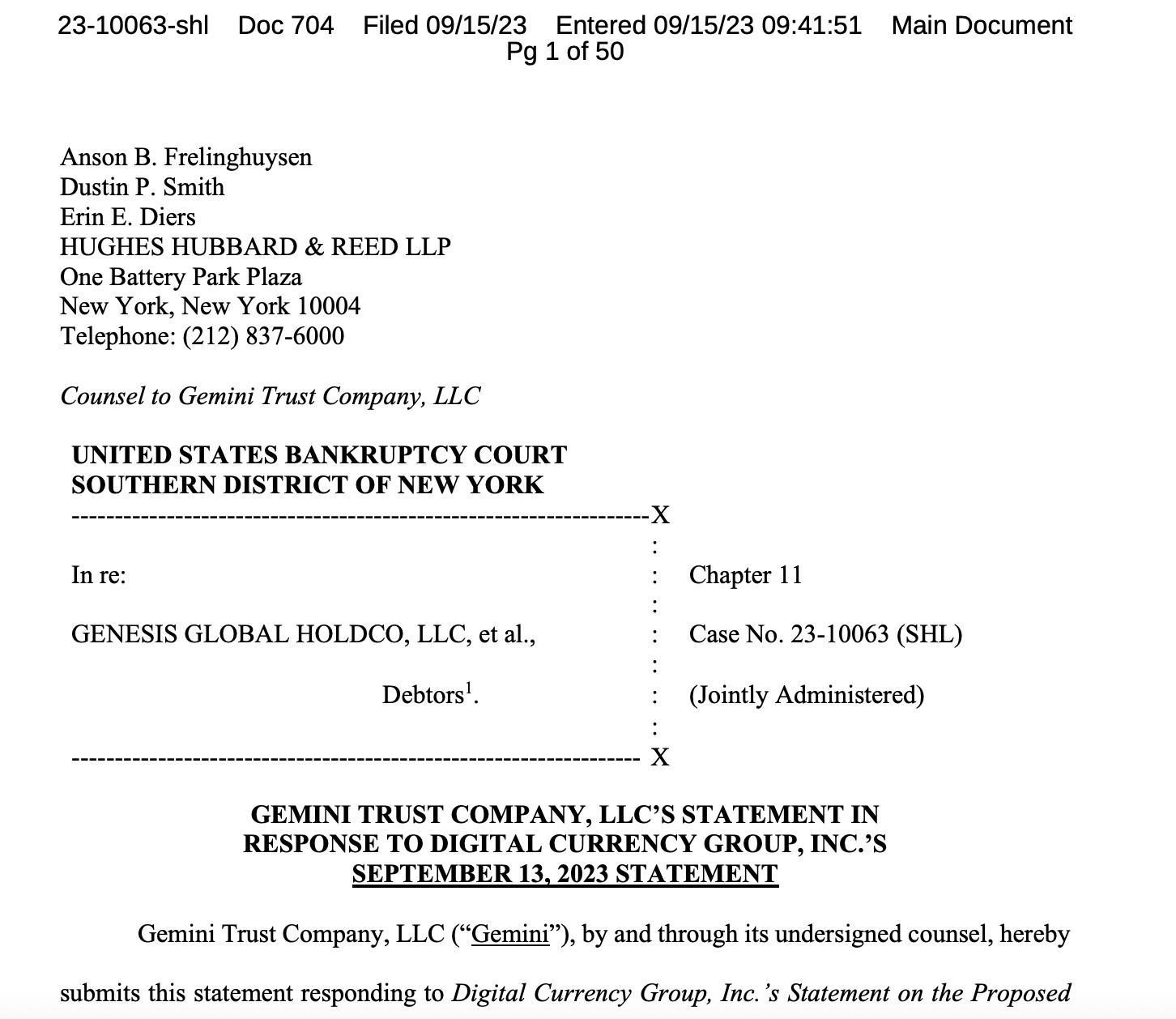 Gemini法律团队指责DCG操纵Genesis债权人