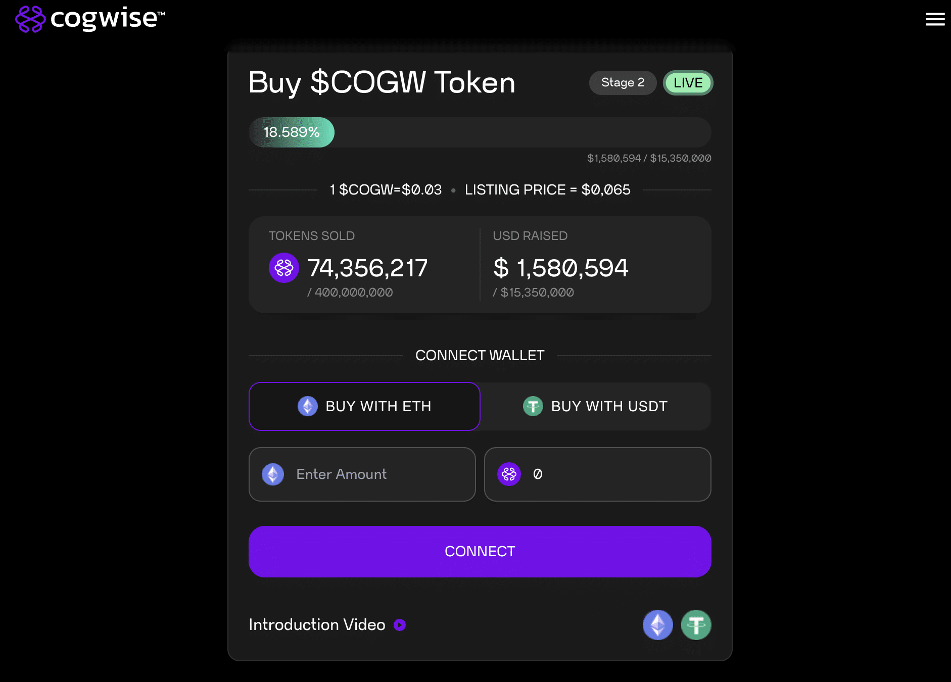 Cogwise(COGW)代币预售筹集资金150万美元