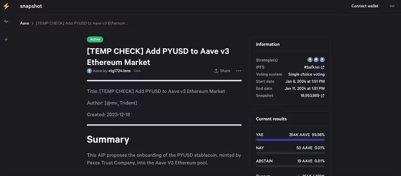 Aave社区投票整合PayPal的稳定币