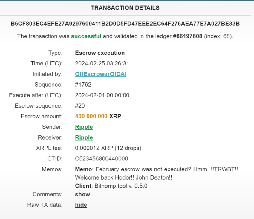 Ripple不寻常的4亿瑞波币XRP交易引起关注