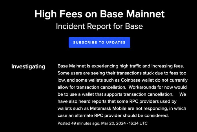 Coinbase的BASE链流量激增期间导致交易卡顿