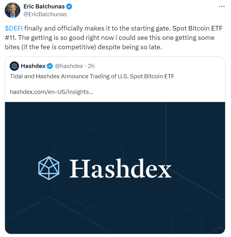 Hashdex的新现货比特币ETF将于周三在美国开始交易