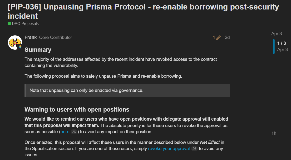 Prisma Finance获得DAO批准重启协议获得社区大力支持