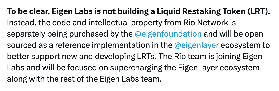 Eigen Labs收购Rio Network,开放LRT代码插图 Eigen Labs收购Rio Network,开放LRT代码