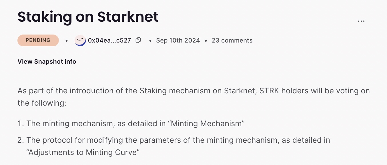 Starknet将放弃链下投票，让代币发挥作用